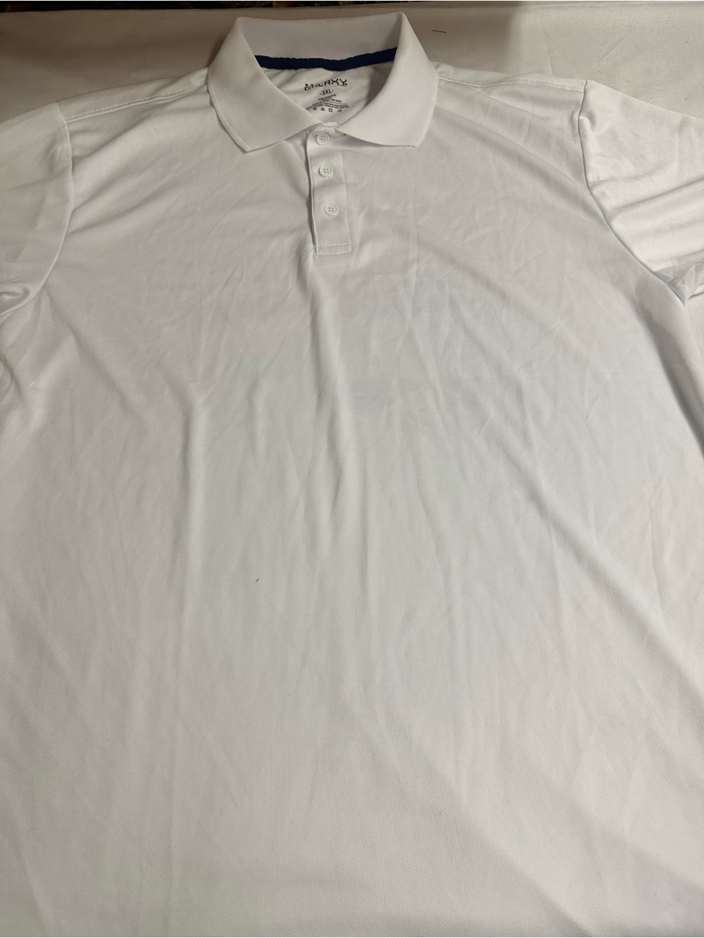Galaxy By Harvic Men's White Polo with Subtle Navy Neck Trim